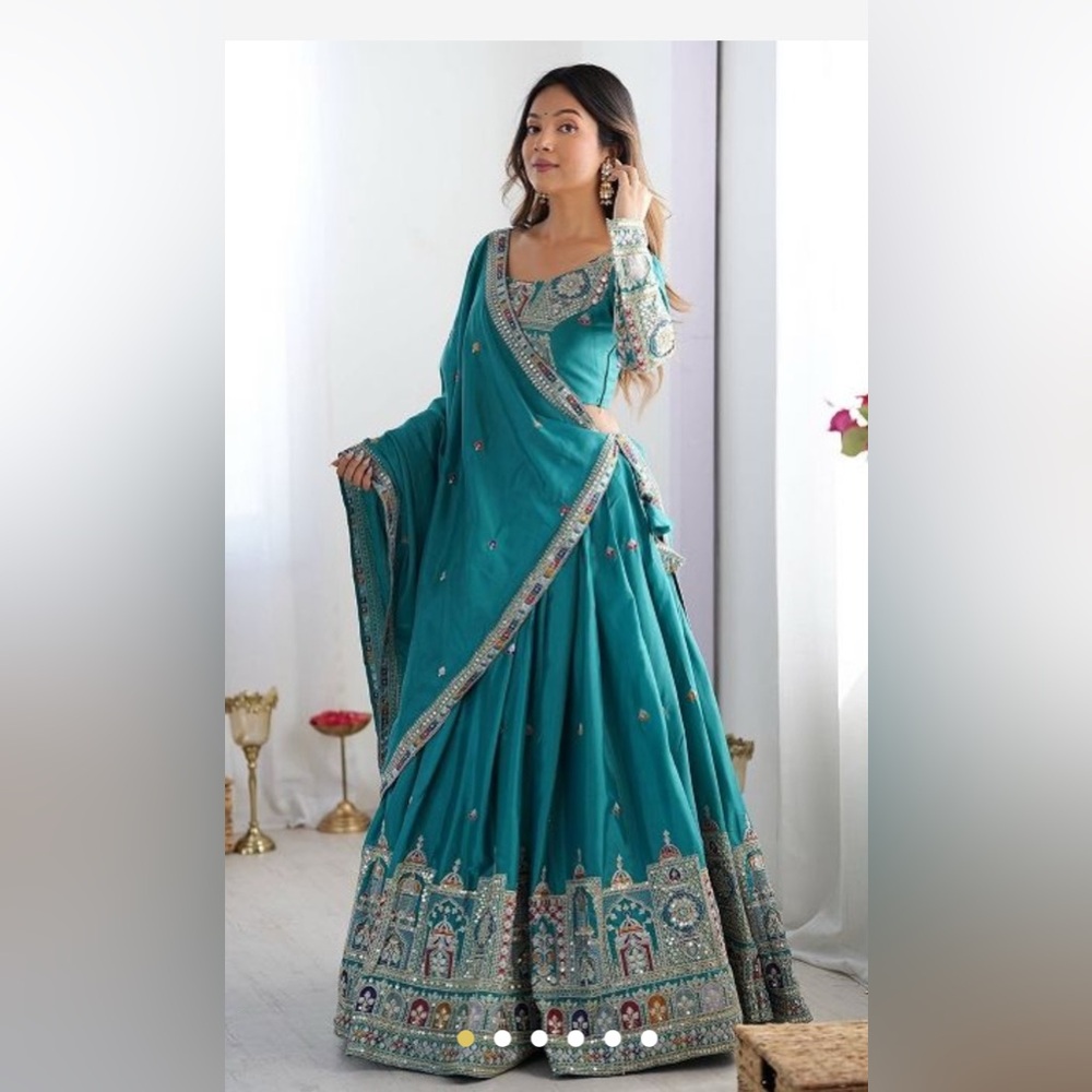 Teal Embroidered Lehenga with Dupatta - Women Lehengas